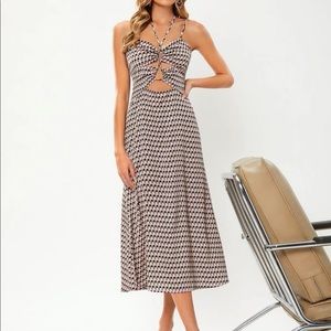 Allover Print Drawstring Tie Back Cami Dress